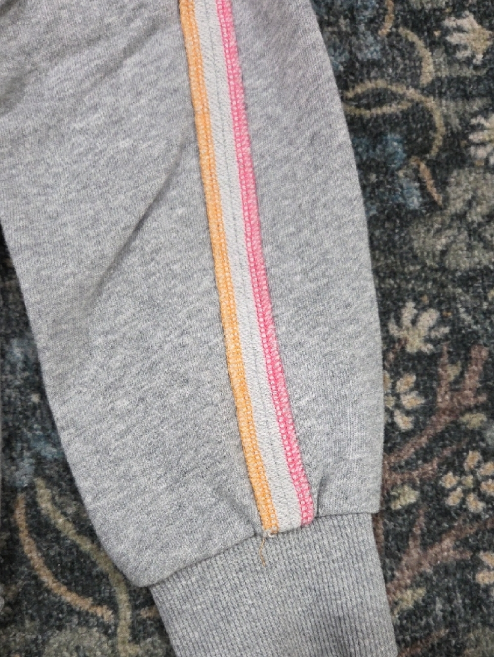 PJ Salvage Light Gray Sweatshirt with Pastel Sleeve Stripes - Picture 7 of 8